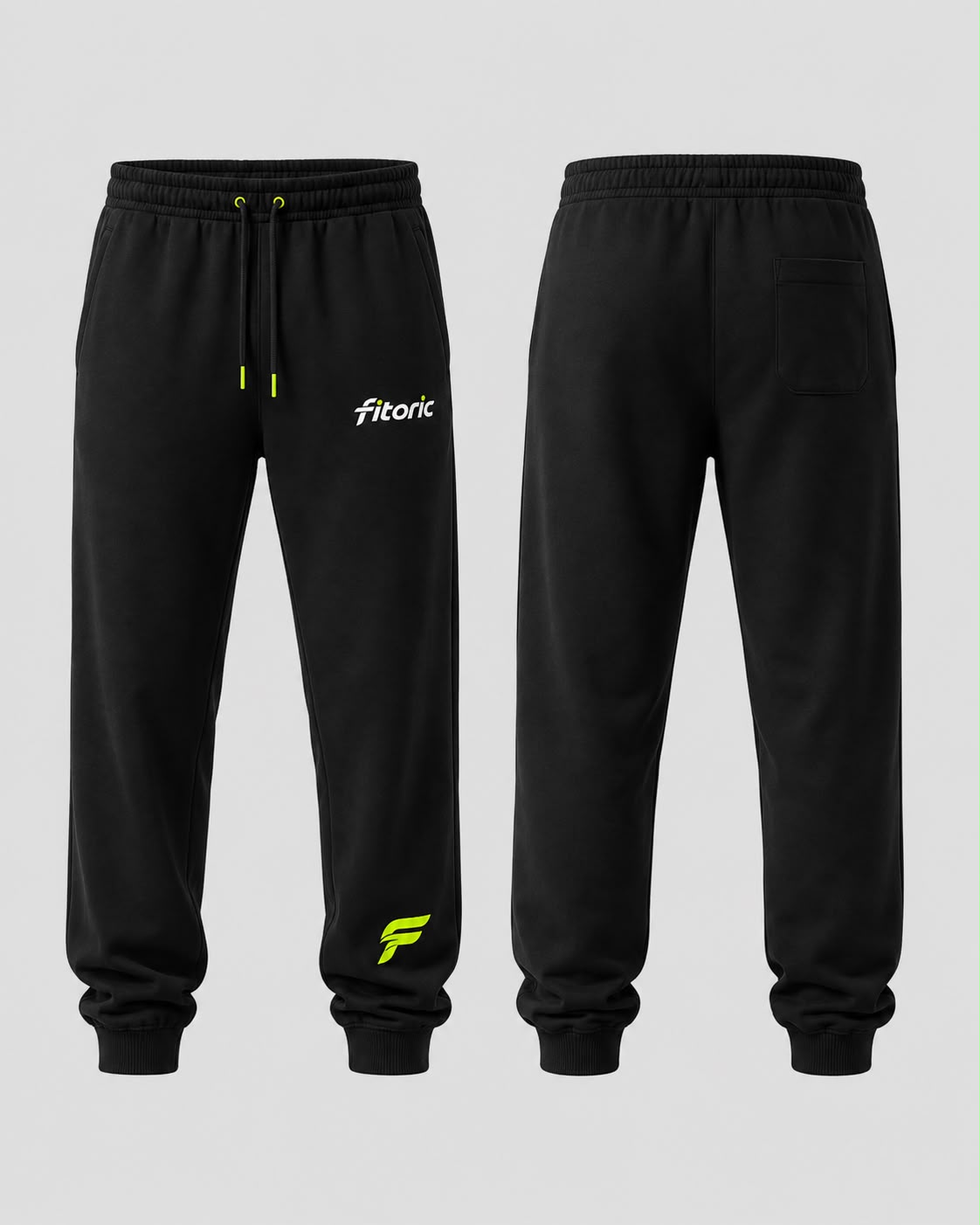 Black Fitoric Recovery cuffed joggers shown from the front and back.